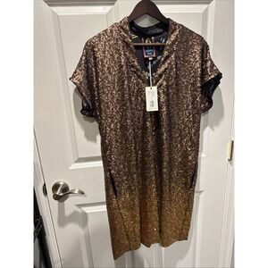 JOHNNY WAS Ombre Gold Sequin Alma V-Neck Dress LINED Size M NWT